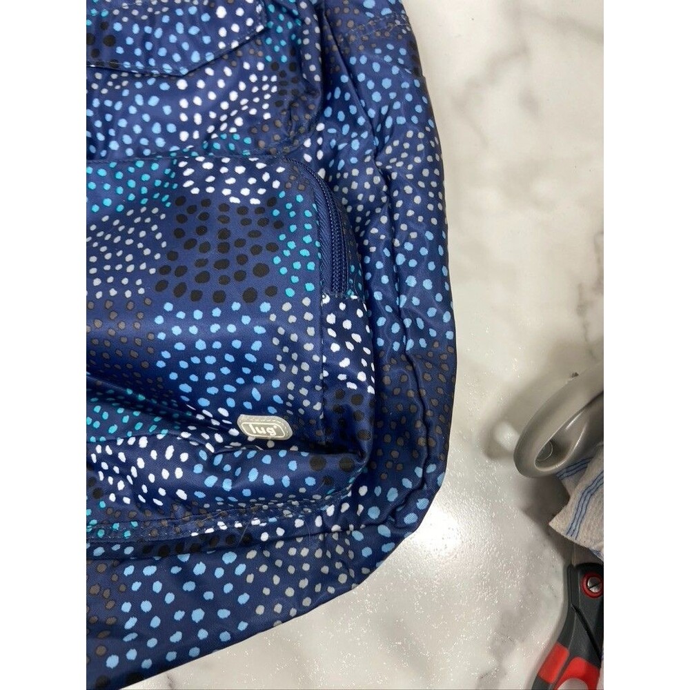 LUG WOMENS BLUE POLKA DOT PACKABLE SHOULDER BAG TOTE LARGE 14 X 15 - Picture 5 of 6